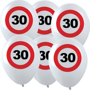 24x Leeftijd verjaardag ballonnen met 30 jaar stopbord opdruk 28 cm