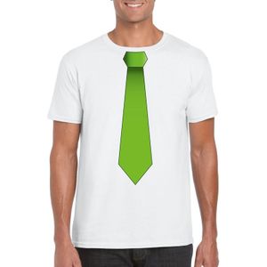 Wit t-shirt met groene stropdas heren