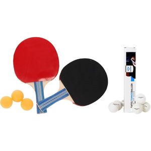 Tafeltennis setje - 2x bats en 9x ballen - hout/kunststof - 25 x 15 cm - pingpong - buiten/binnen sporten