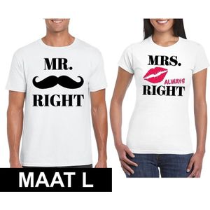Mr. Right  &amp; Mrs. Always Right koppel t-shirts wit maat L