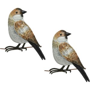 2x stuks decoratie vogel/muurvogel Mus voor in de tuin 38 cm - Tuindecoratie dierenbeeldjes - Tuinvogels/muurvogels