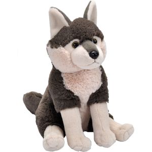 Wild Republic Knuffel Wolf - grijs - pluche - 30 cm - knuffeldier