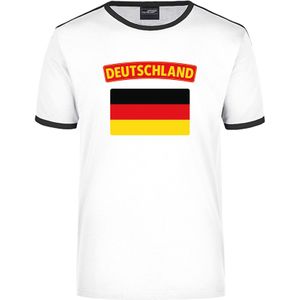 Deutschland Wit/Zwart Ringer T-shirt Duitsland met Vlag - Heren - Duitsland Landen Shirt