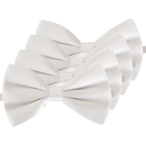 4x Witte verkleed vlinderstrikjes 12 cm voor dames/heren - Wit thema verkleedaccessoires/feestartikelen - Vlinderstrikken/vlinderdassen met elastieken sluiting