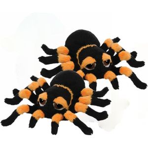 2x stuks pluche oranje met zwarte spin knuffel 13 cm - Spinnen insecten knuffels - Speelgoed voor kinderen