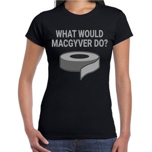 Mac Gyver fun t-shirt zwart voor dames -  what would Mac Gyver do duck tape fun shirt