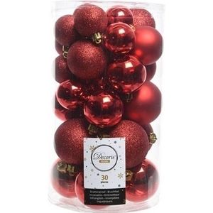 60x Rode kunststof kerstballen 4 - 5 - 6 cm - Mat/glans/glitter - Onbreekbare plastic kerstballen - Kerstboomversiering rood