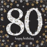 16x stuks 80 jaar verjaardag feest servetten zwart met confetti print 33 x 33 cm - Wegwerp servetjes