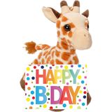 Wild Republic - Knuffel giraffe 18 cm - met A5-size Happy Birthday wenskaart