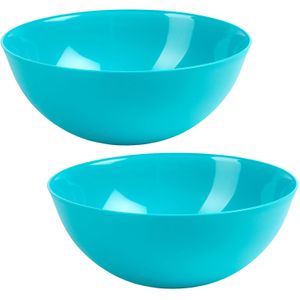 Plasticforte Serveerschaal/Saladeschaal - 2x stuks - D25 x H10 cm - kunststof - blauw - 2,5 liter