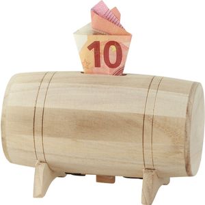 Spaarpot voor kinderen/volwassenen - Houten vat/ton - 13 x 8 cm - Wijnvat/Whisky vat