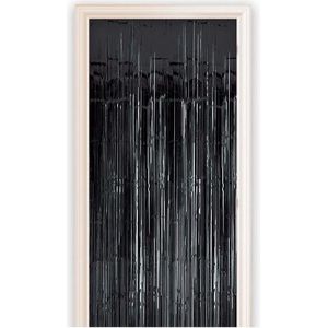 Zwart metallic folie party deurgordijn 100 x 250 cm - Halloween thema versiering