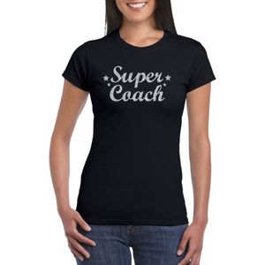 Super Coach cadeau t-shirt met zilveren glitters op zwart voor dames -  Bedankt cadeau voor een coach
