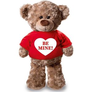 Knuffelbeer Be Mine met rood shirtje en hartje 24 cm - Valentijn/ romantisch cadeau