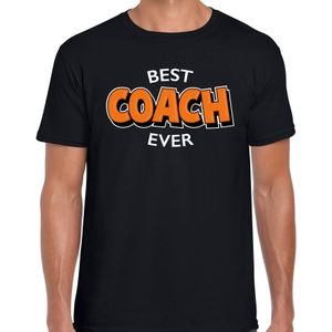 Best coach ever cadeau t-shirt / shirt - zwart met oranje en witte letters - voor heren - verjaardag shirt / cadeau t-shirt voor coaches