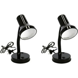 2x stuks zwarte bureaulampen/tafellampen 13 x 10 x 30 cm - Buigbare leeslampen/bureaulampen/tafellampen