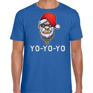 Gangster / rapper Santa fout Kerstshirt / Kerst t-shirt blauw voor heren - Kerstkleding / Christmas outfit