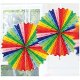 5x Decoratie waaier regenboog kleuren 45 cm