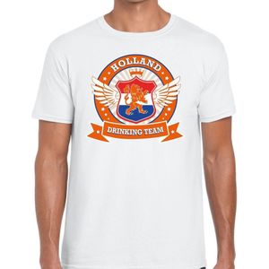 Wit Holland drinking team t-shirt / t-shirt oranje accenten heren -  Nederland/supporter kleding