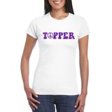 Toppers Wit Flower Power t-shirt Topper met paarse letters dames - Sixties/jaren 60 kleding