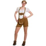 Bruine Tiroler lederhosen verkleed kostuum/broekje voor dames- Carnavalskleding sexy Oktoberfest/bierfeest shorts verkleedoutfit
