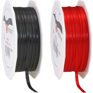 Cadeaulint/sierlint pakket - zwart/rood - 3 mm x 50 meter - Hobby/decoratie/knutselen