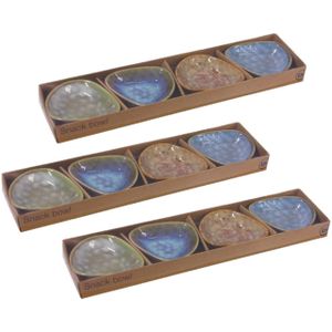 12x Snackschaaltjes/sausschaaltjes aardewerk driehoek 9 cm - Schaaltjes voor sauzen, snacks en pinda's