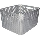 Set van 5x stuks opbergboxen/opbergmandjes rotan zilver kunststof met inhoud 18 en 28 liter