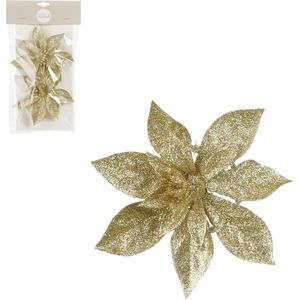 House of Seasons Decoratie bloemen op clip - 2x st - goud -15 cm - polystyreen