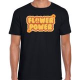Bellatio Decorations hippie t-shirt voor heren - flower power - vintage - zwart - jaren 60 themafeest