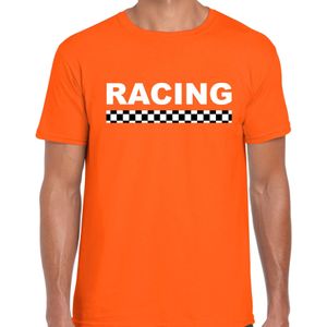 Racing coureur supporter / finish vlag t-shirt oranje voor heren -  race autosport / motorsport thema / race supporter / finish vlag