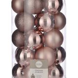 Onbreekbare kunststof kerstballen lichtroze 25x stuks - Roze kerstballen 8 cm - Kerstboomversiering