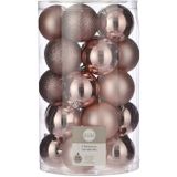Onbreekbare kunststof kerstballen lichtroze 25x stuks - Roze kerstballen 8 cm - Kerstboomversiering