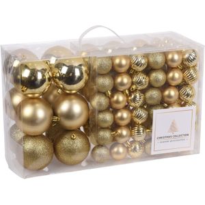 94-Delige kerstboomversiering kunststof kerstballen set goud - Kerstballenpakket/kerstballenset goud - kerstversiering