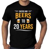 Grote maten Cheers and beers 20 jaar verjaardag cadeau t-shirt zwart voor heren - 20 jaar bier liefhebber verjaardag shirt / outfit