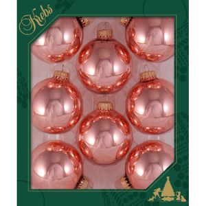 24x stuks glazen kerstballen 7 cm koraal roze glans kerstboomversiering - Kerstversiering/kerstdecoratie