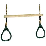 Kinder speeltoestel trapeze met ringen groen 16 x 21 cm - Buitenspeelgoed - Turn/gym benodigdheden - Speeltoestel trapeze en ringen 2 stuks
