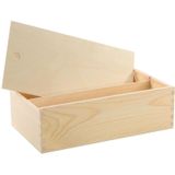 4x Houten wijnkist/verpakking met schuifdeksel 35,5 x 20 x 10,8 cm en 300 gram houtwol / vulmateriaal - Wijnkistje/wijndoosje met dubbel vak - Relatiegeschenk/geschenkverpakkingen