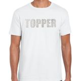 Glitter Topper t-shirt wit met steentjes/ rhinestones voor heren - Glitter kleding/ foute party outfit