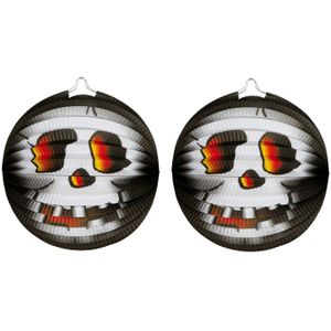 6x stuks ronde lampion 26 cm doodskop zwart - Halloween trick or treat lampionnen versiering