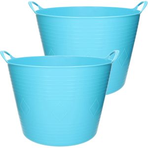 2x stuks flexibele kuip emmer/wasmand rond blauw 43 liter - Opbergmanden