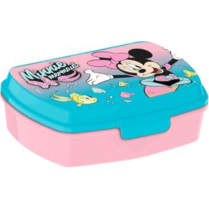 Disney Minnie Mouse broodtrommel/lunchbox voor kinderen - blauw - kunststof - 20 x 10 cm