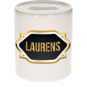 Laurens naam cadeau spaarpot met gouden embleem - kado verjaardag/ vaderdag/ pensioen/ geslaagd/ bedankt