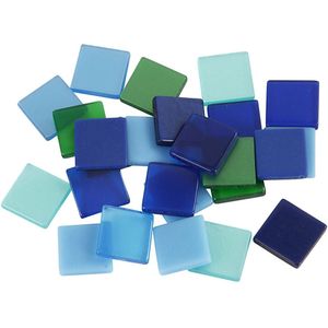 100x Mozaiek tegels kunsthars groen/blauw 10 x 10 mm - mozaiken maken hobby materialen