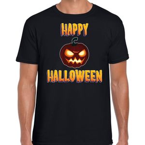 Happy Halloween horror pompoen verkleed t-shirt zwart voor heren - horror pompoen shirt / kleding / kostuum / horror outfit