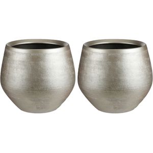 Set van 2x stuks bloempotten goud keramiek voor kamerplant H28 x D33 cm - Mica Decorations plantenpotten