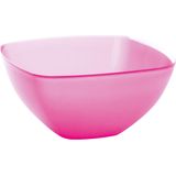 Serveerschaal/slakom met bamboe sla bestek - fuchsia roze - 2,75 liter - kunststof - D22,5 x H9,5 cm