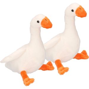 Set van 2x Stuks Pluche Knuffel Dier Witte Gans 18 cm - Vogels