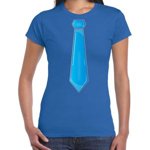 Bellatio Decorations Verkleed t-shirt voor dames - stropdas blauw - blauw - carnaval - foute party