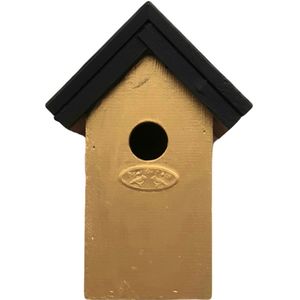 Houten vogelhuisje/nestkastje 22 cm - in het zwart/goud maken - Dhz schilderen pakket - 2x tubes verf en kwasten